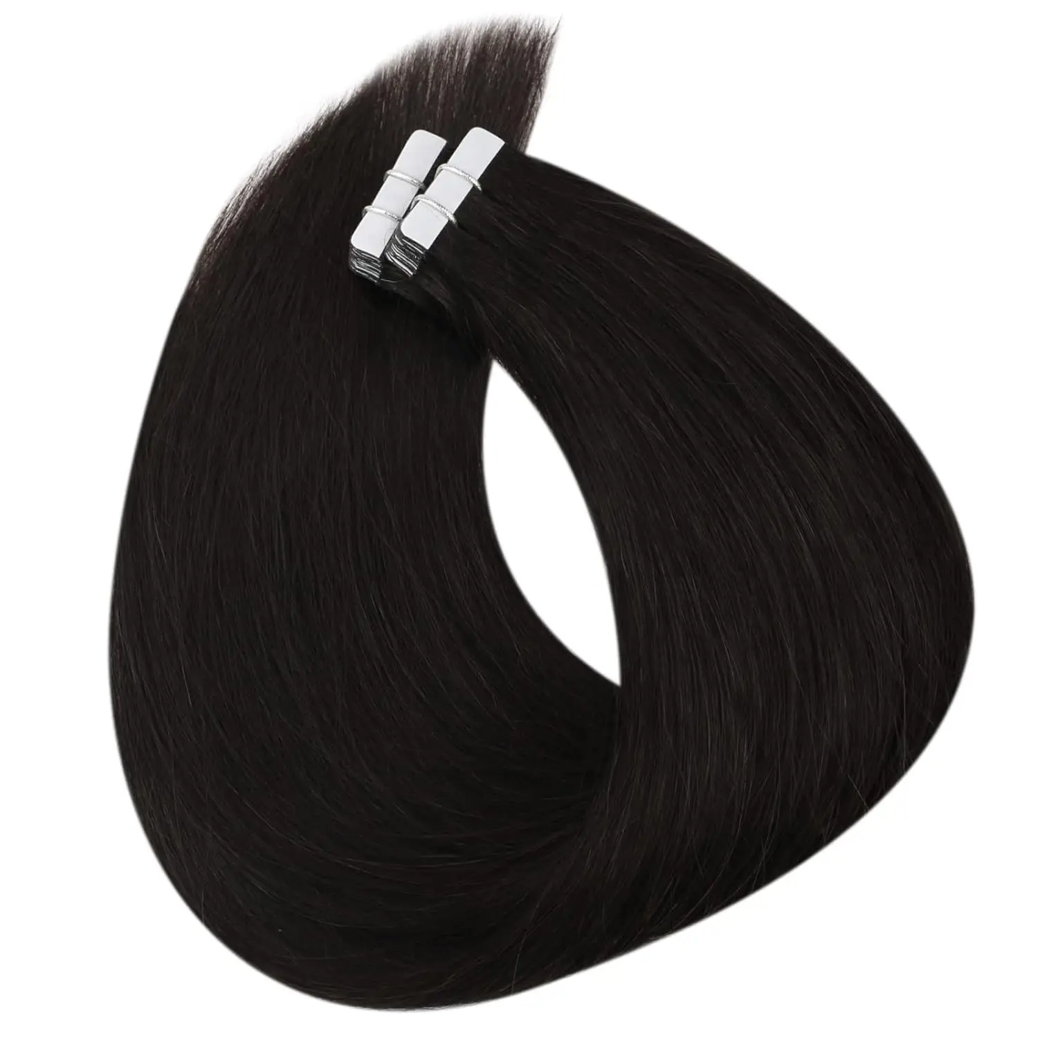 Tape in Hair Extensions Human Hair 12-30 Inch Seamless Skin Weft Pu Extensions Color 1B Off Black Glue in