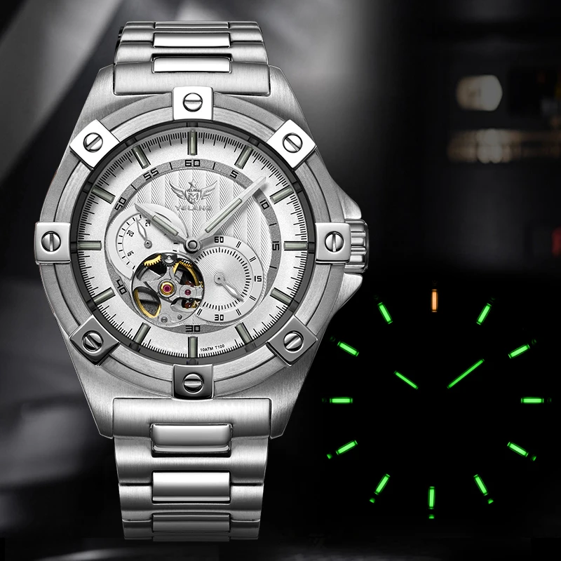 Yelang V1024 Men Brand Watches 44mm Japan miyota 82S7 Automatic Mechanical movement Luminous Men 100m Waterproof Watch business mechanical watch business watch link