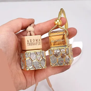 10/30pcs 10ml Empty Car Perfume Bottle Aromatherapy Bottle Car Pendant Decoration Gold Glass Bottle Cosmetic Container 1