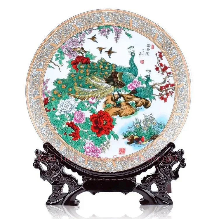 

BEST business present -handicraft FENG SHUI wealth porcelain plate home OFFICE TOP Decor art