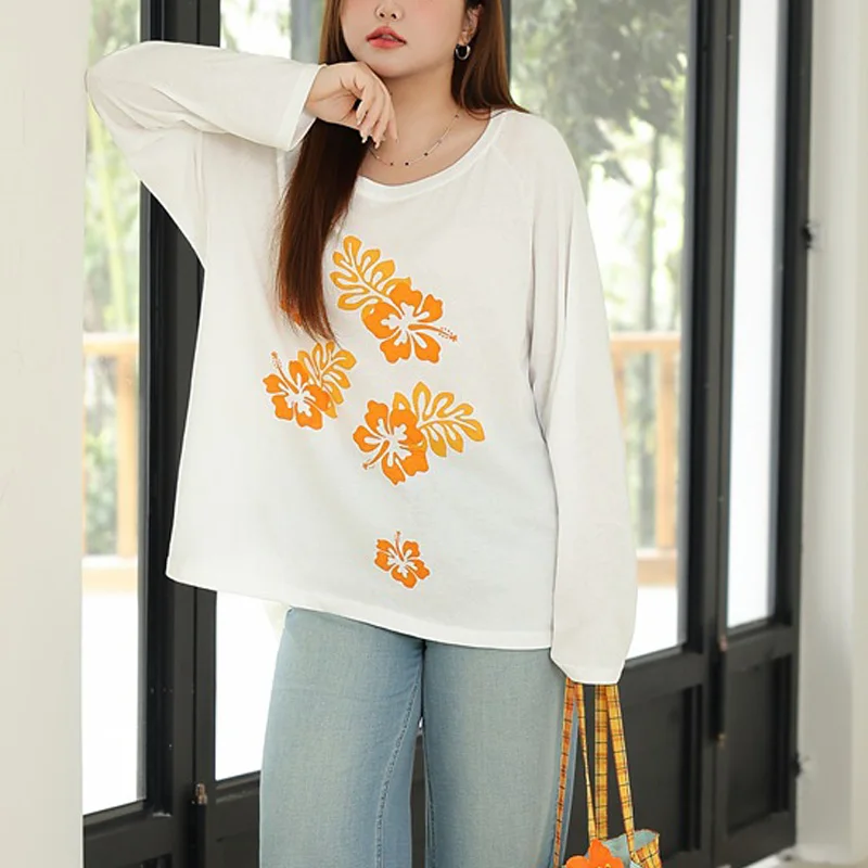 Women's Plus Size Raglan Sleeve T-Shirt Premium Sun Protection Tropical Print Oversized Top Soft Casual American Style Summer