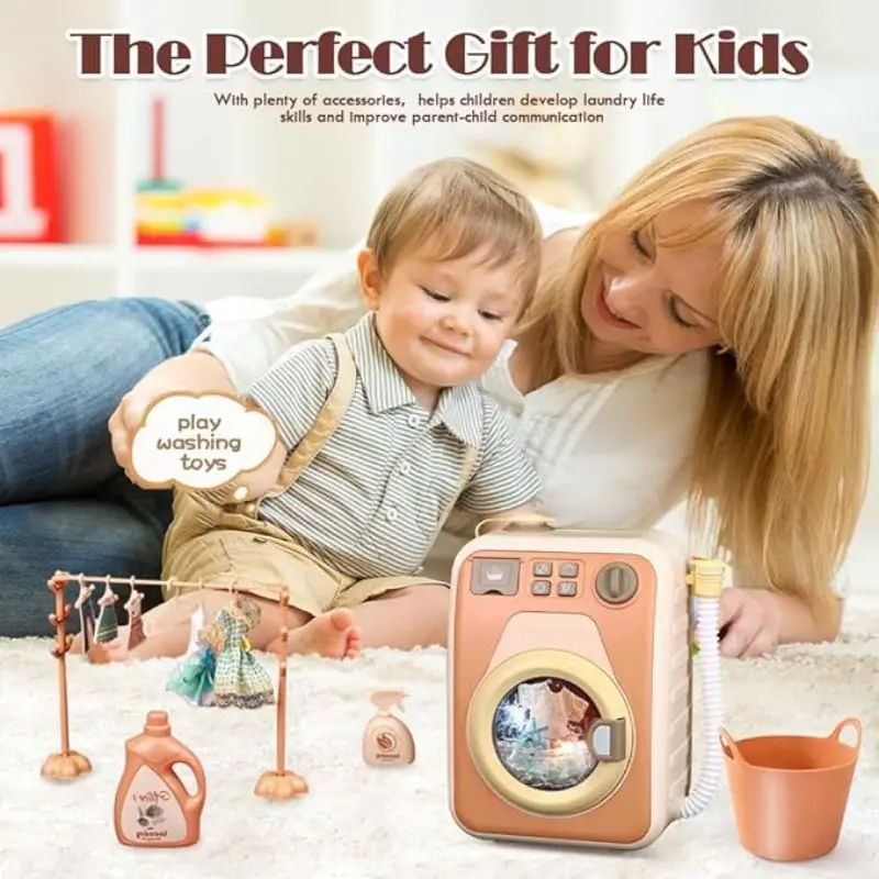 Washing Machine Toy for Kids,Play Washer and Dryer Set with Lights and Music，Pretend Play Household Toy for Kids，Mini Washing Ma