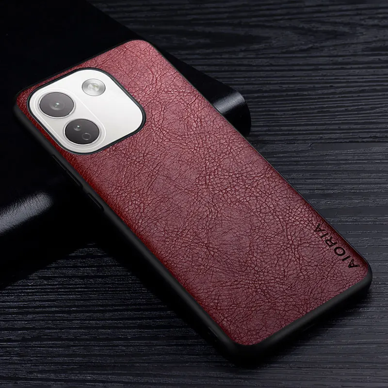 Luxury Leather Business Style Retro Litchi Pattern Back Cover