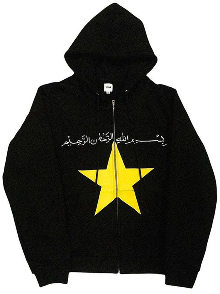 

Man Hoodie Hip Hop Korean Oversized Top Star Print Pattern Street Clothing Y2k Harajuku Sports Fashion Zipper Gothic Sweatshirt