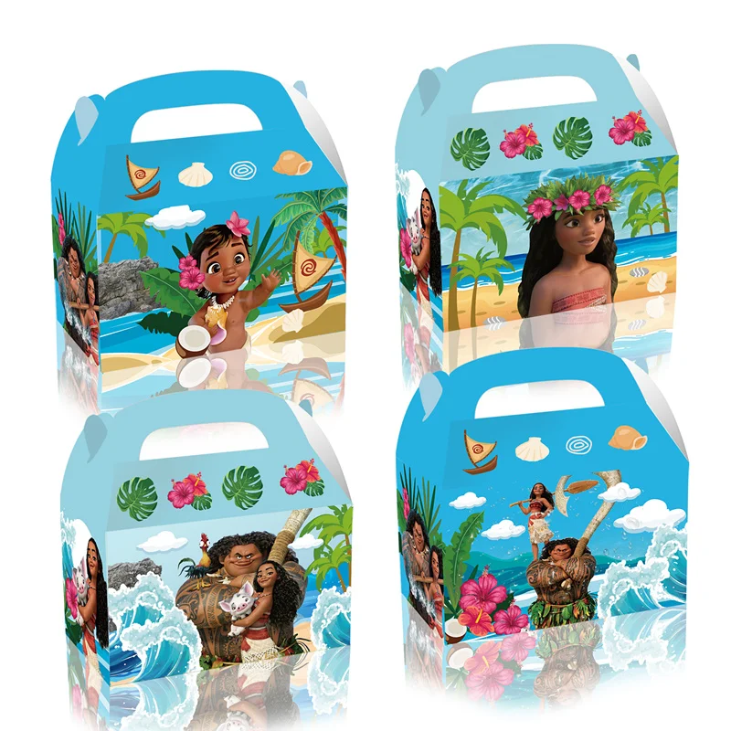 4/24pcs Disney Moana Party Treat Boxes Candy Cookies Gift Box Favor Bags  Goodies Box With Handles Perfect For Party