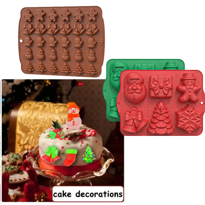 Silicone Baking Molds Set Santa Tree Snowflake Gift Shapes for Holiday Cookies Chocolates Baking Molds DIY Christmas Treats