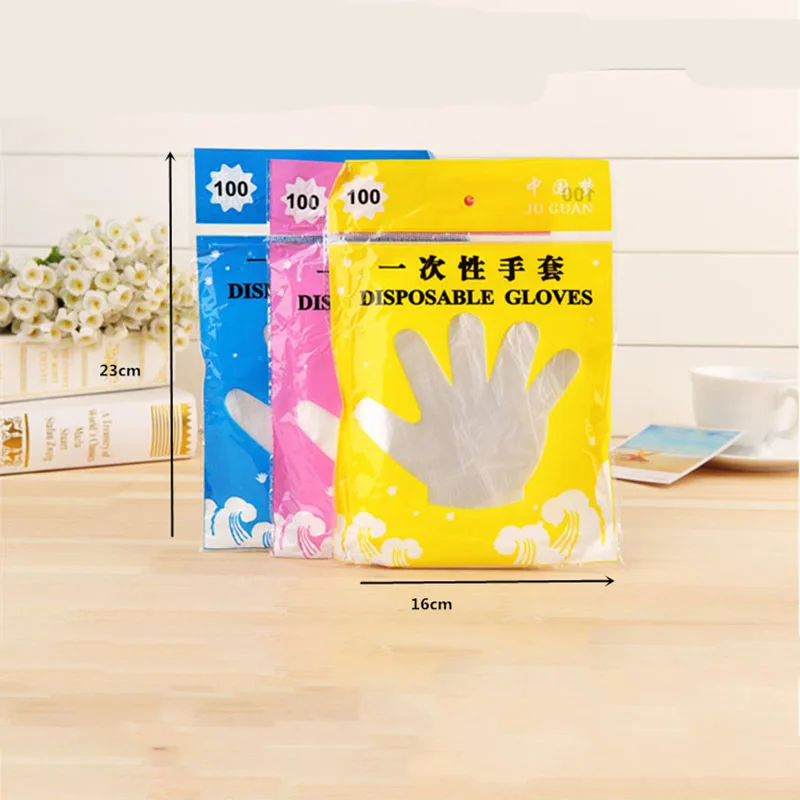 One Bag New Disposable Transparent PE Gloves Food Grade Sanitary Gloves One Colorful Bag With 90-100 PCS S1414 3