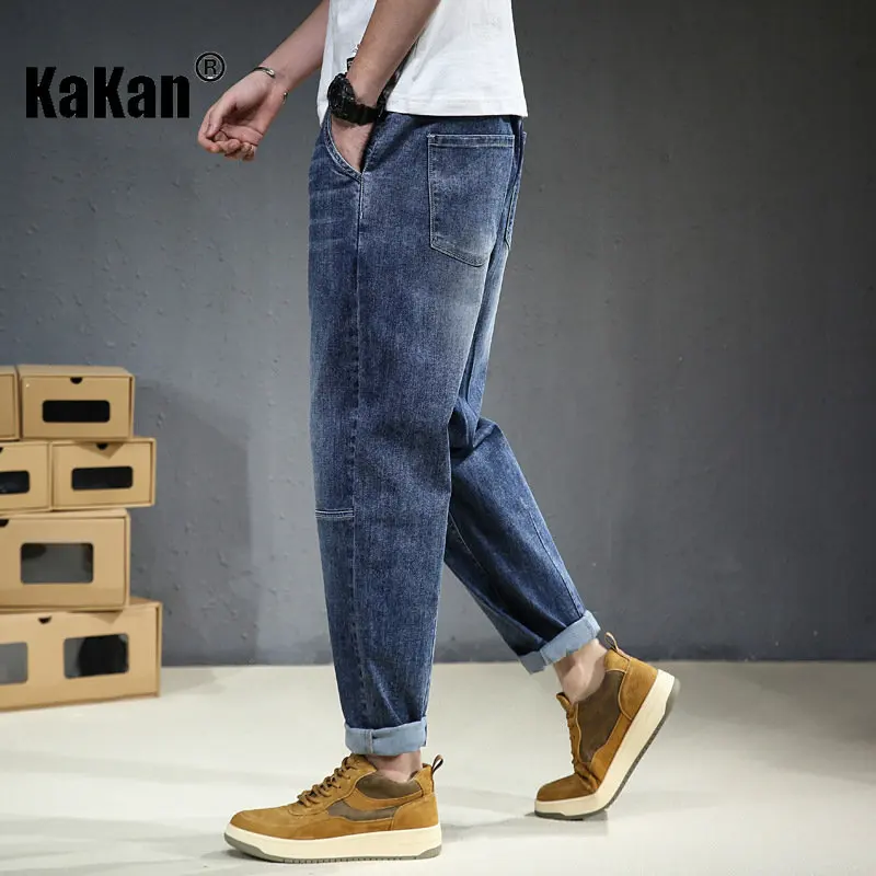 Kakan-Spring and Summer New Elastic Waist Versatile Jeans Men's Wear, Loose Elastic Haren Feet Jeans K020-1058