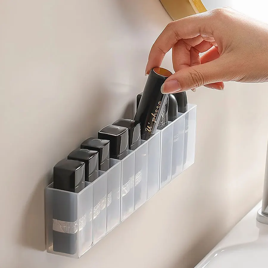 Lipstick Storage Box Makeup Brush Storage Wall Mounted Transparent Three Compartment Classified Lipstick Rack Box