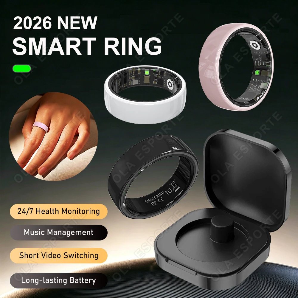2026 New Hot Couple Smart Ring with Charging Case Heart Rate Sleep Health Monitor Pedometer Fashion Ceramic Ring For Android IOS 1