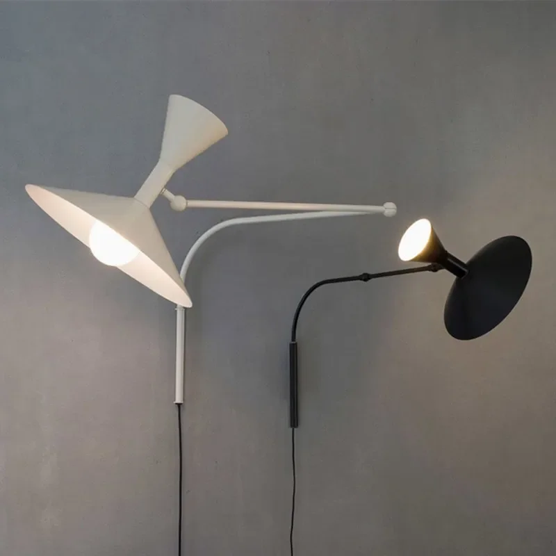 

Настенный дизайнерский светильник в скандинавском стиле, настенное бра с металлическим рычагом белого и черного цвета для гостиной, кабинета, спальни, прикроватные лампы
