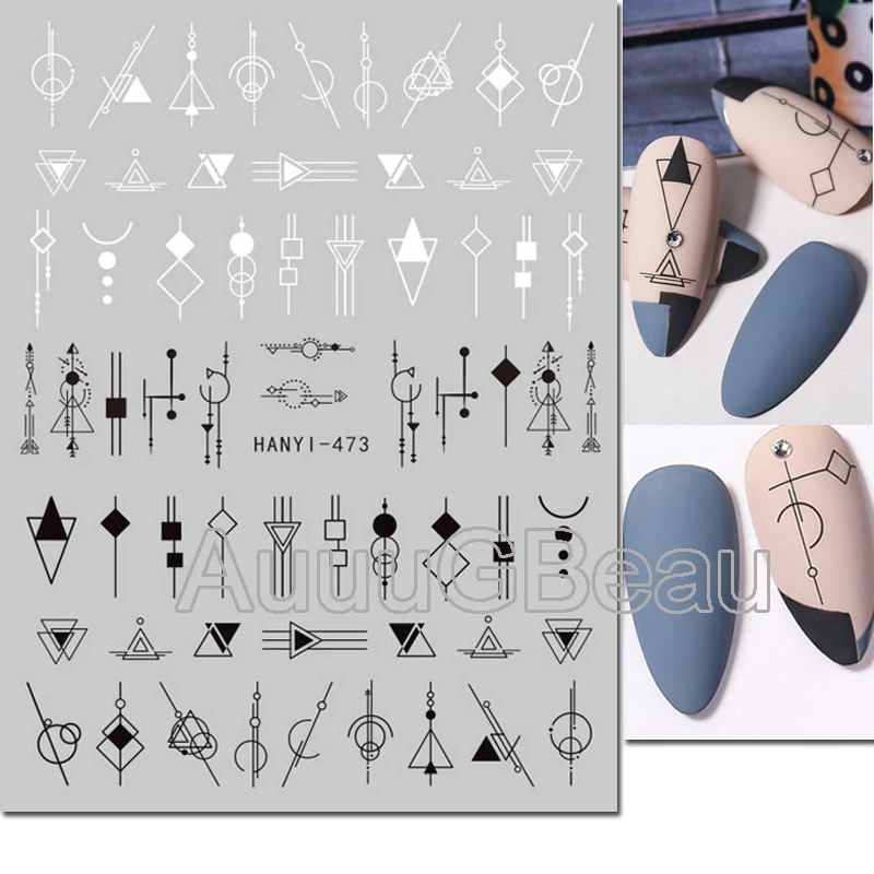 Decalcomanie per Nail Art 3d linee geometriche nere disegni cursori adesivi adesivi per unghie decorazione per Manicure