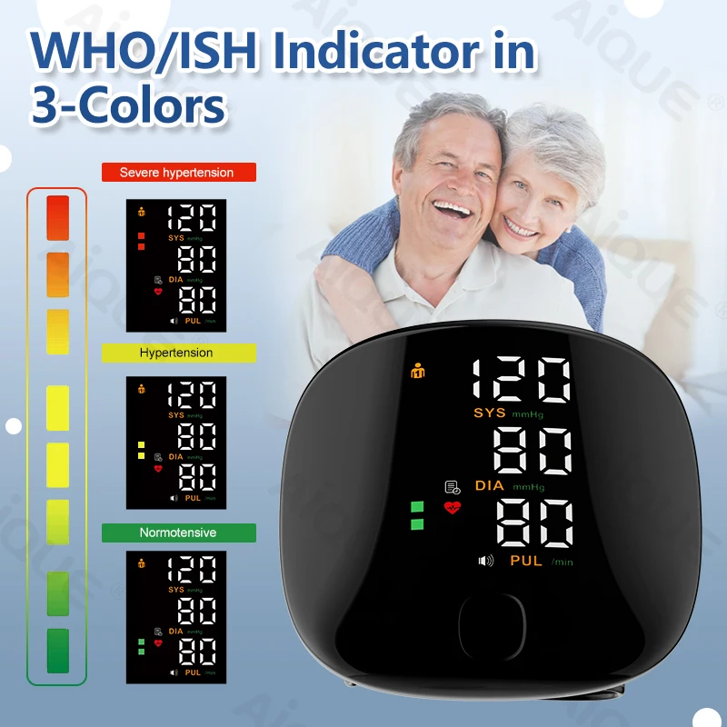 AiQUE Recharge LED Wrist Blood Pressure Monitor Voice Heart Rate Pulse BP Monitor