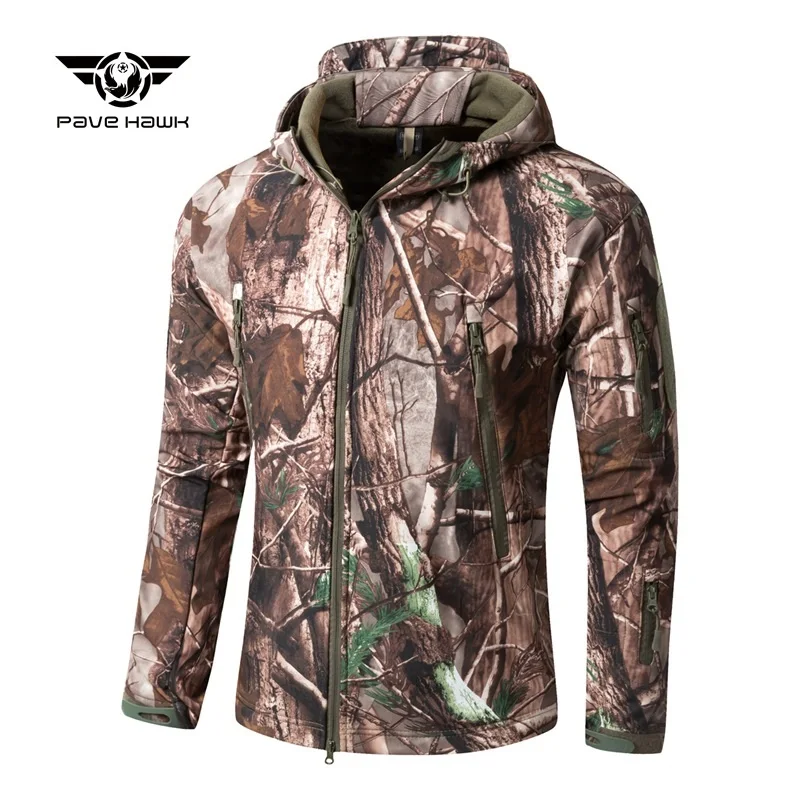 Men's Military Tactical Jacket Soft Shell Jacket Cold Protection Warm Waterproof Hooded Jacket Camouflage Fleece Hunting Suit sports jacket Jackets