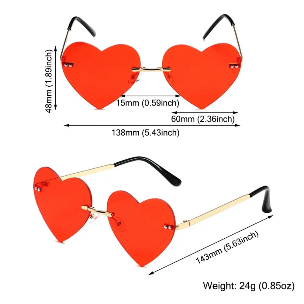 Accessories Hippie Costume Party Rimless Heart Sunglasses Pink Hippie Sunglasses Metal Sun Glasses Heart-Shaped 5