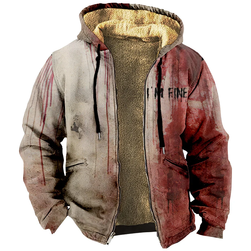 Men's Zipper Hoodie Halloween I'm Fine Problem Solved Graphic Jacket Long Sleeve Sweatshirt Women Winter Coat Cosplay Clothes 3