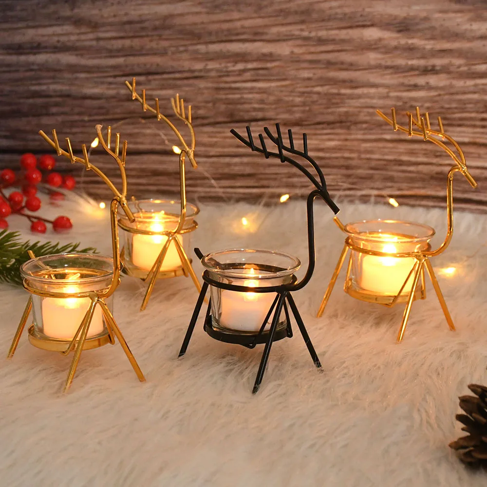 

Christmas Reindeer Tealight Candle Holder Stand Deer Elk Metal Iron Candlestick Table Ornament for Wedding Party Home Decoration