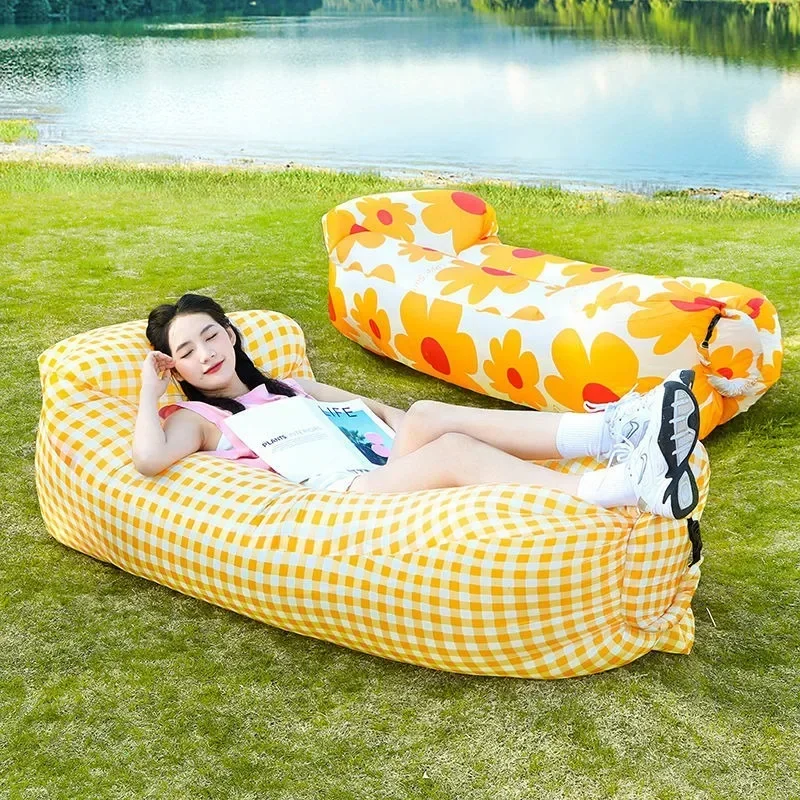 Beach Lounger Air Portable Inflatable Sofa Bed Furniture Rest Reclining Chair Camping Equipment 2 Seat Outdoor Garden Loungers