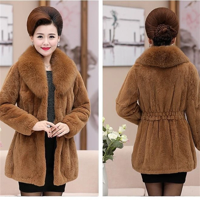 Winter Plus Size Faux Fur Thick Length Coat Women Imitation Mink Loose Vintage Clothing Jacket Casual Warm Simplicity Overcoat