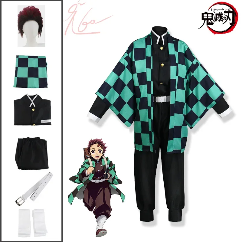 

Kamado Tanjirou Cosplay Anime Demon Slayer Kimetsu No Yaiba Costume Kimono Full Set Halloween Wig Suit Uniform For Adult Child