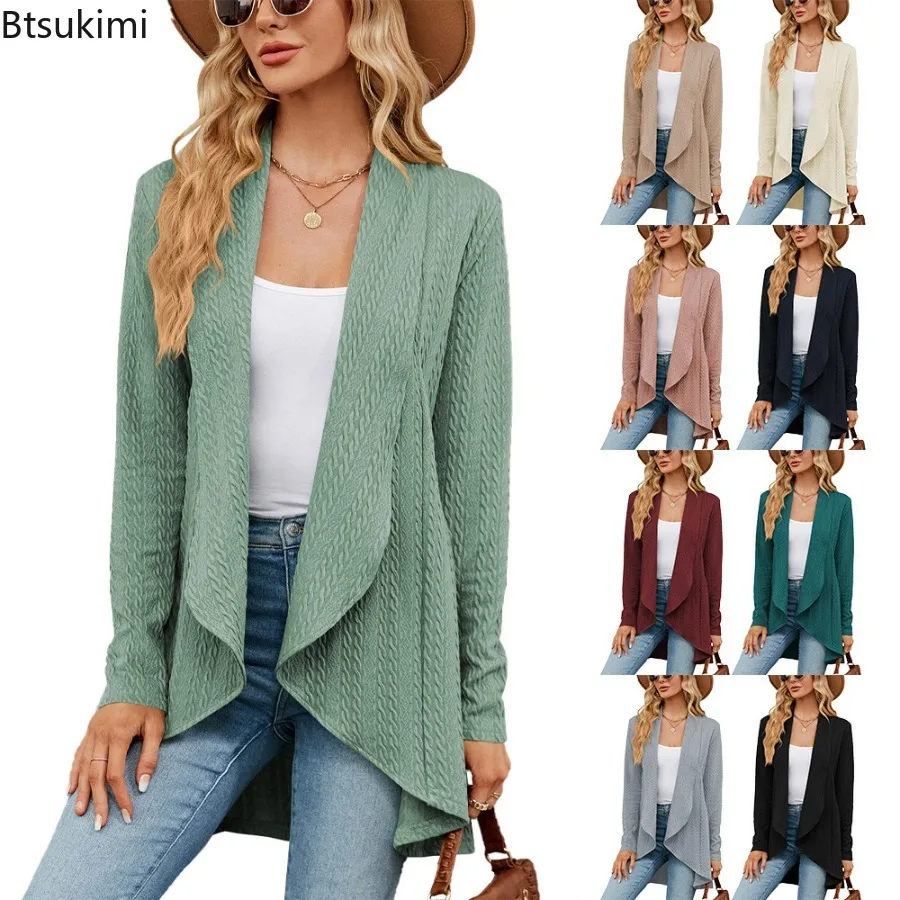 

2023 Women's Draped Front Open Cardigan Casual Long Sleeve Light Weight Knitted Cardigans Ladies Autumn Winter Sweaters Knitwear