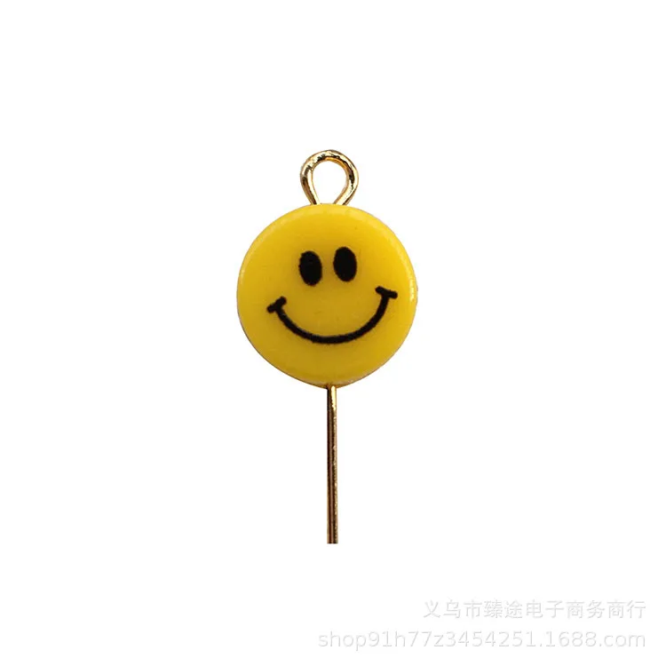 VERTICAL HOLE Yellow Flat Round Smiley Face Beads (6mm/8mm/10mm