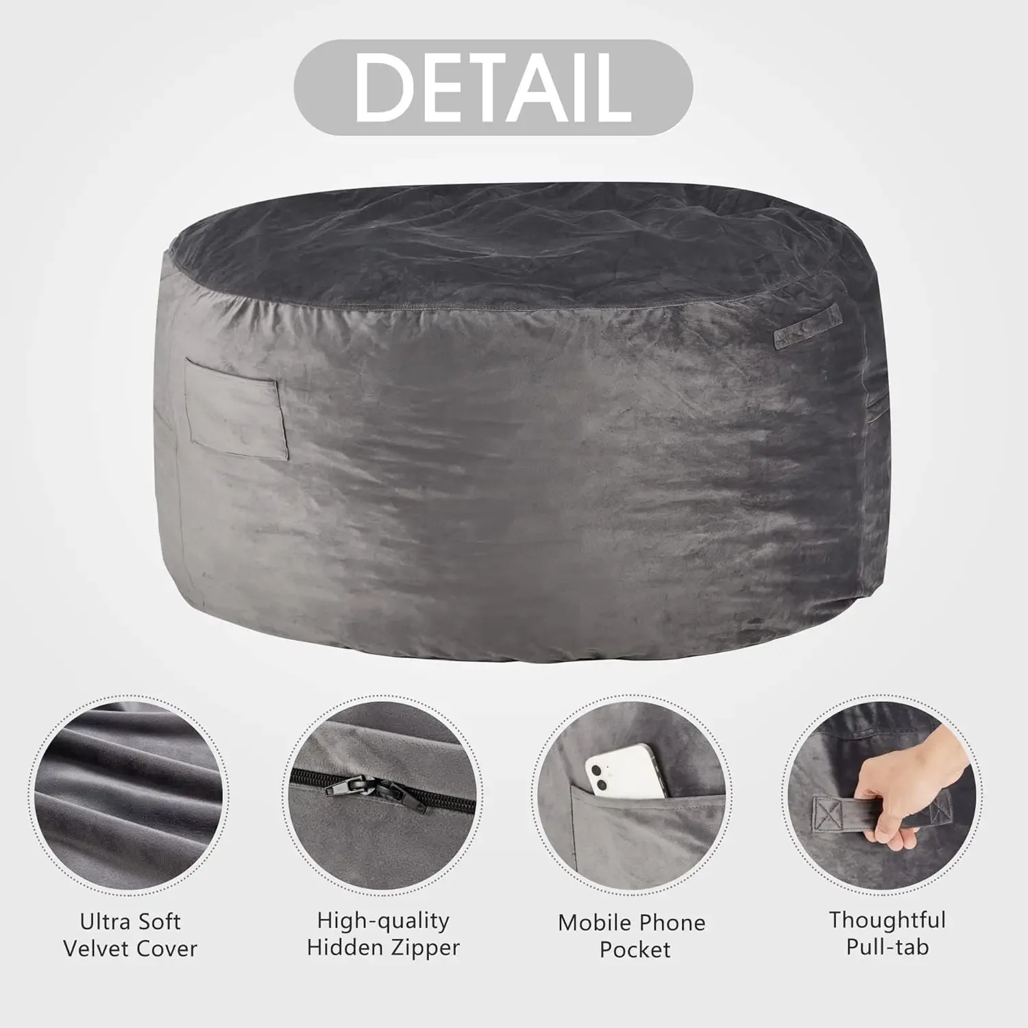 Homguava Bean Bag Chair: Large 5' Bean Bags with Memory Foam Filled, Large Beanbag Chairs Soft Sofa with Dutch Velet Cover-56&times;