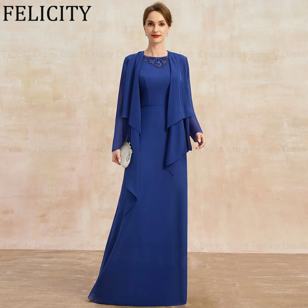 

FELICITY Elegant 2 Piece Mother of the Bride Dresses 2024 A-line Scoop Chiffon Wedding Guest Dresses Beading Party Evening Gowns