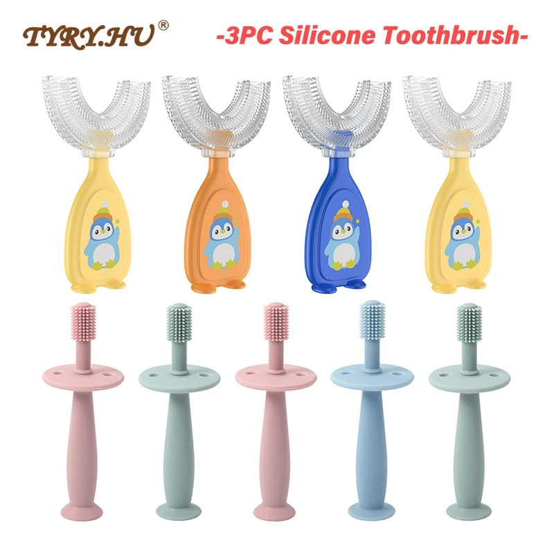 

3PC Baby Toothbrush Children 360Degree U-shaped Child Toothbrush Teethers Soft Silicone Baby Brush Kids Teeth Oral Care Cleaning