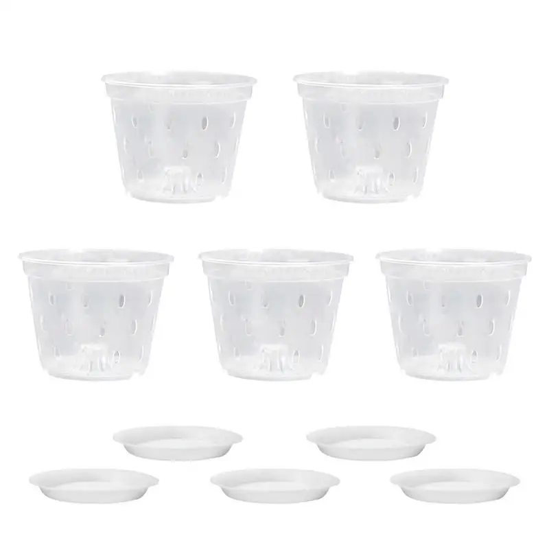 

5pcs Transparent Orchid Pot With Hole Transparent Breathable Container Drainage Hole Orchid Cattleya Planting Home Decor