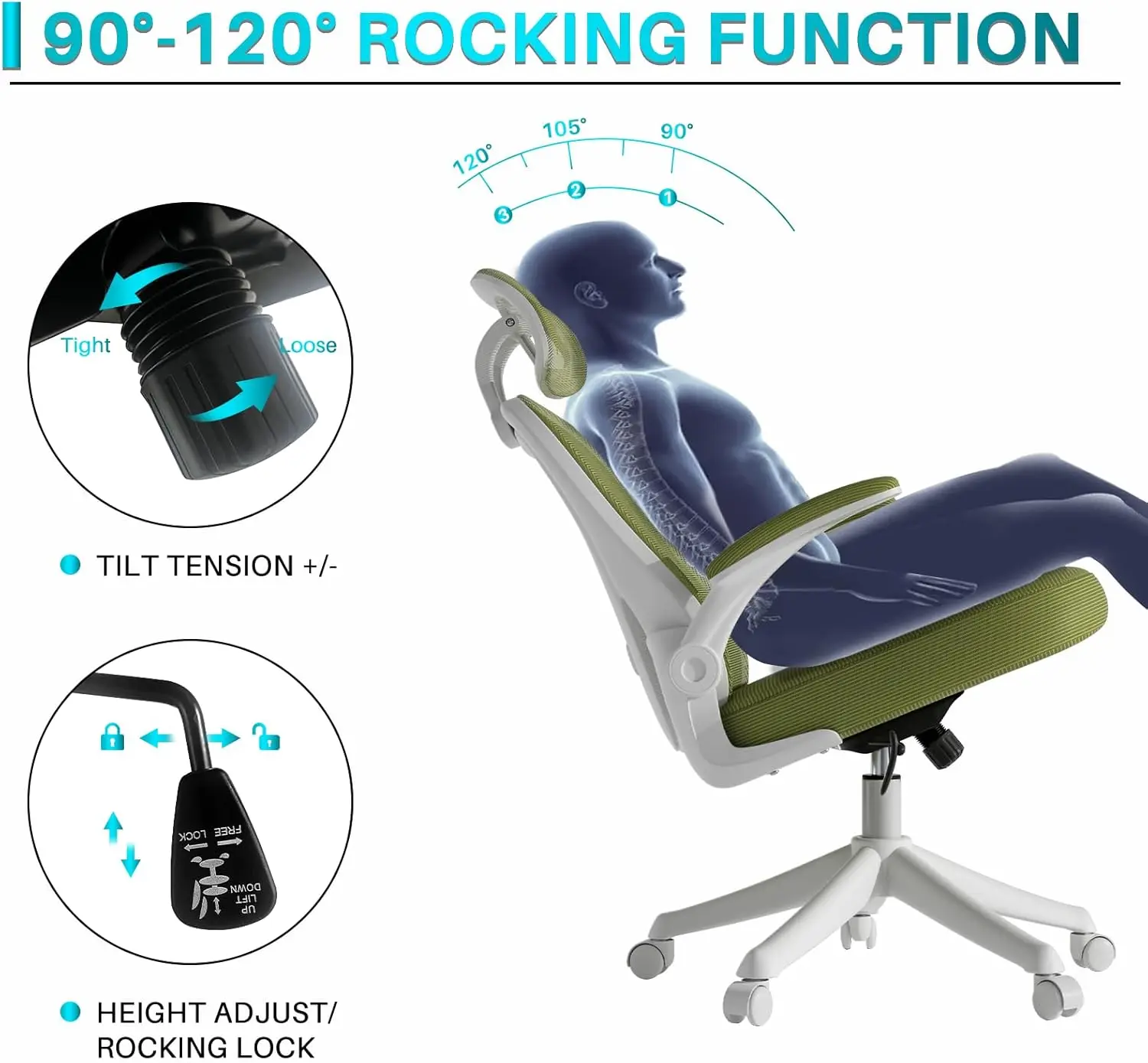 Ergonomic Office Chair M903, High Back Computer Desk Chair With Adjustable Lumbar Support & Headrest, Green Task Chair Comfy, 4
