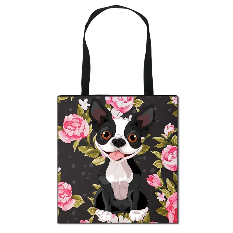 German Shepherd / Boston Terrier / Bulldog / Husky Dog Causal Totes Bag Women Handbag Ladies Shoulder Bags Canvas Shopping Bag 