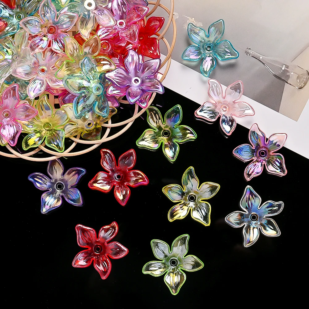 50 Stück mehrfarbige AB-transparente Blumen-Acrylperlen für Schmuckherstellung, DIY-Armband, Halskette, dekorative Abstandsperlen, 24 x 26 mm – Detail 7
