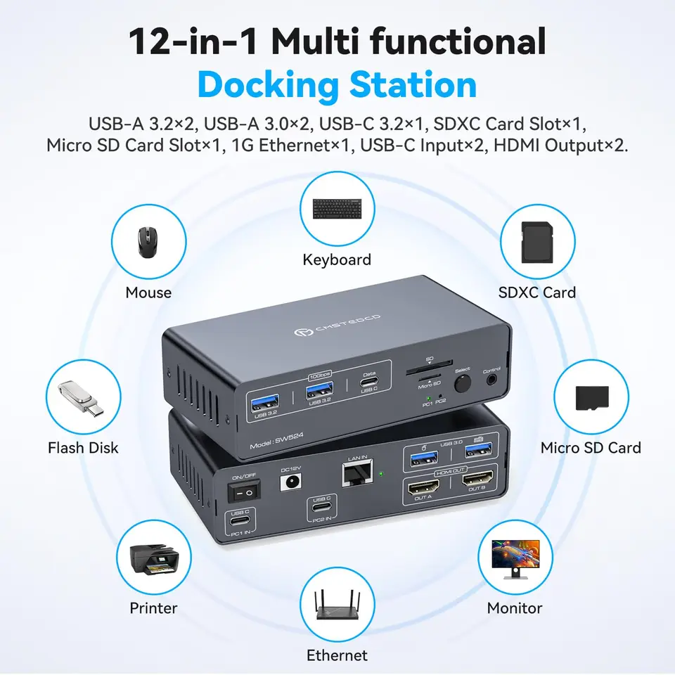 KVM Switch 2 Monitors 2 Computers USB C Docking Station with 4K60Hz KVM Switch 2 Monitors 2 Computers USB C Docking Station with 4K60Hz