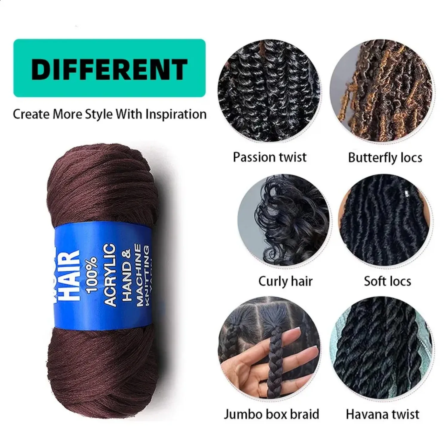 100% Brazilian Wool Hair Acrylic Yarn for African Braids/Senegalese Twist/Faux Locs/Wraps with Crochet Hook Synthetic Fiber Hair 3