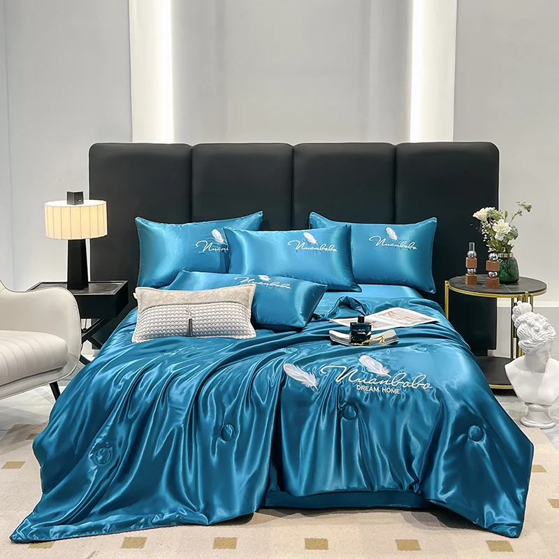 Summer Duvet Silky Comforter Single/Double/Queen Size Quilts Luxury Style Bedspread Quilted Blanket (Pillowcase Need Order)