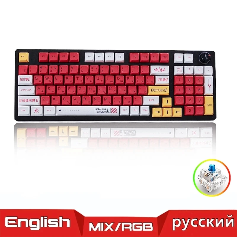 Russo Teclado Mecânico Luz de Fundo Led Translúcido 96-chave Usb Vermelho para Desktop Computador pc Laptop Eva02 - Imagem 2