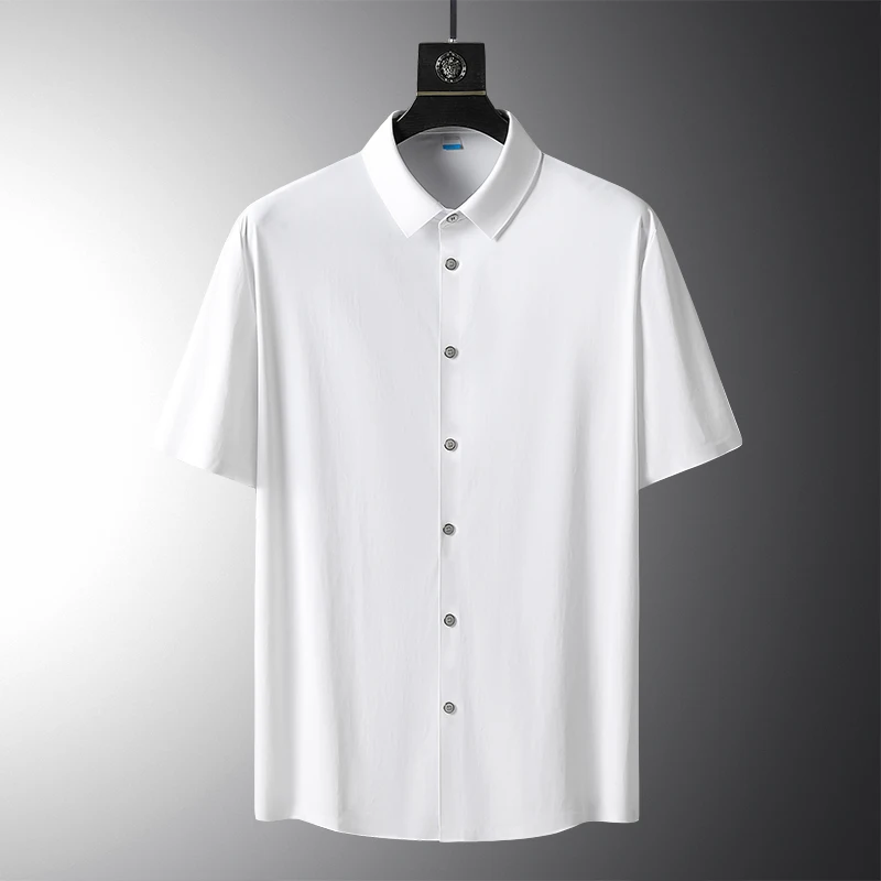 Large Size 8xl Summer Men's Solid Color Short Sleeved Shirt Oversize Loose Elasticity Casual Quick Dry Silk Shirts casual short sleeved shirt,short sleeved shirt