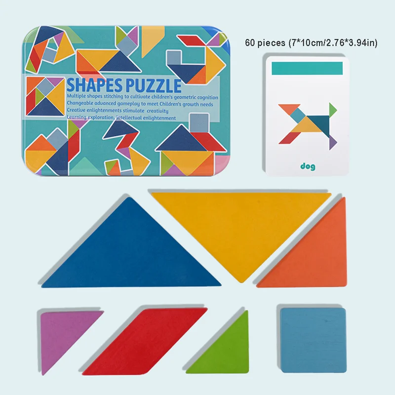 Tangram creativo colorato in scatola di ferro, educazione precoce