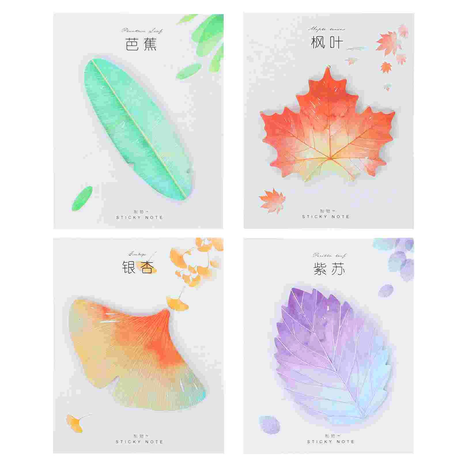 

4 Pcs Simulated Leaf Note Pads Sticky Notes Self-adhesive Stickers Cute Paper Book Tags Office Unique Memo Supplies Funny