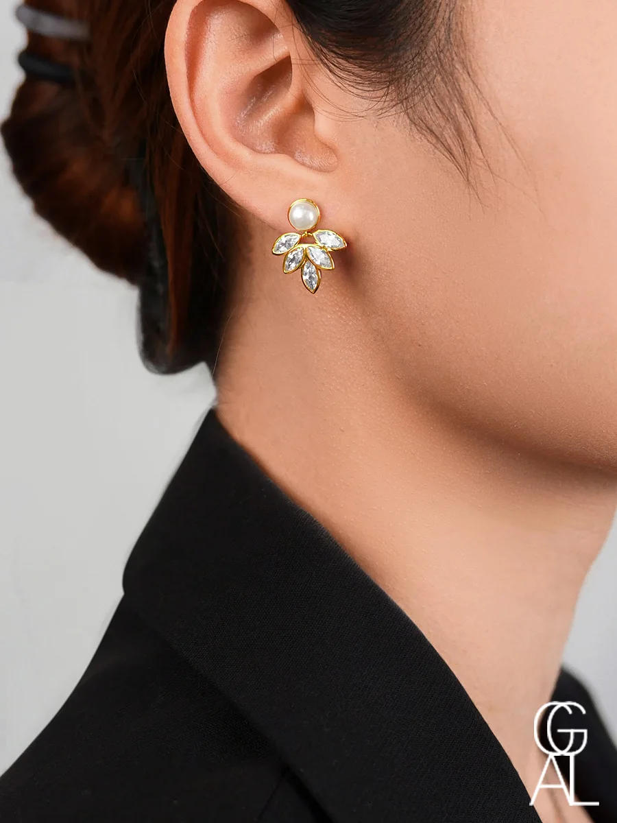 

18K gold plated five-leaf clover masonry stud earrings stainless steel leaf earrings jewelry gifts wholesale