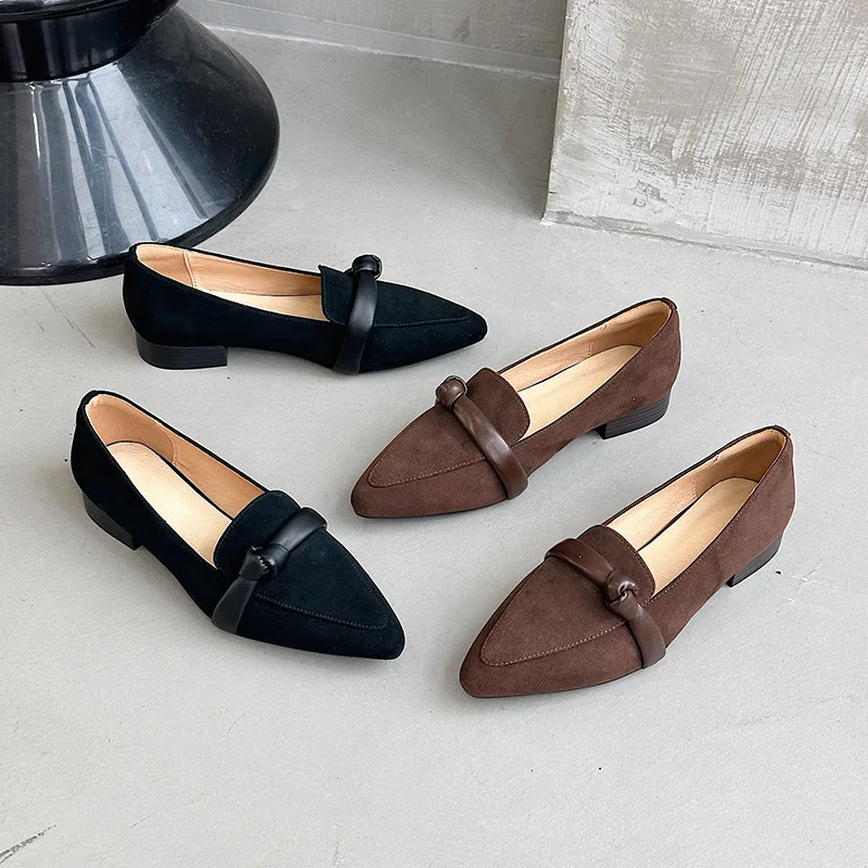 CICIYANG Pointed Toe Female Shoes 2025 Spring Shallow Mouth Comfortable Women Boat Shoes Genuine Leather French Low-heeled Shoes 5