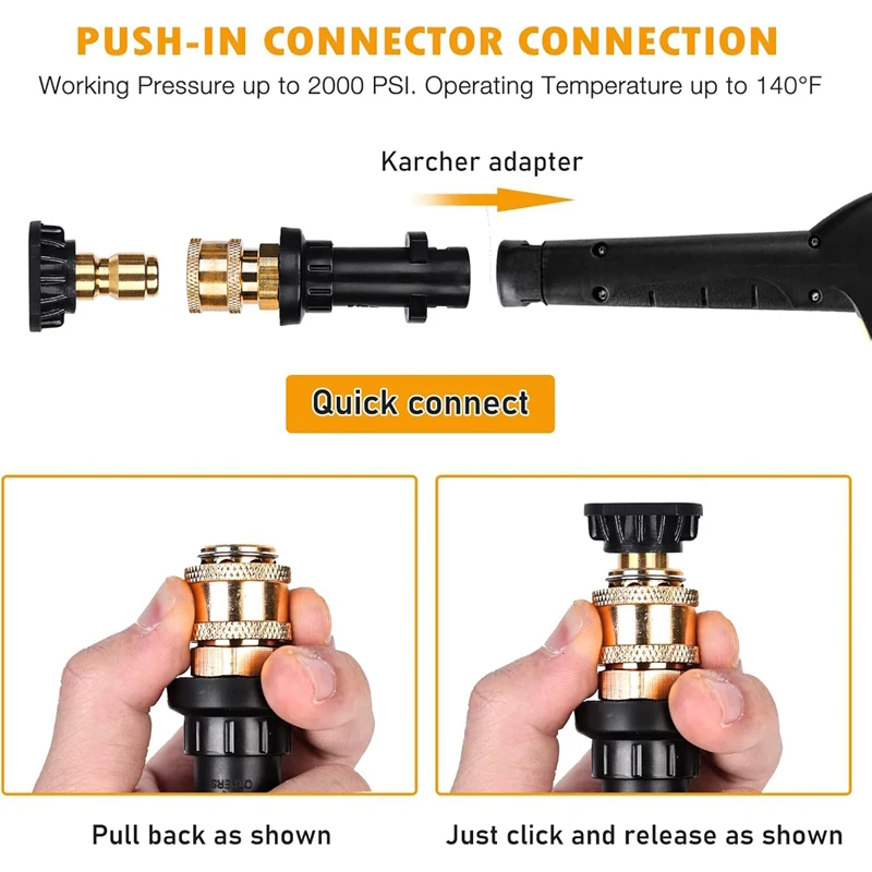 Pressure Washer Adapter Kit 1/4'' Quick Connect Female Fitting With Karcher K2-K7 5 Nozzle Tips Gun Adapter