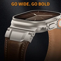 VWAR TOP bracelet en cuir véritable pour Apple Watch Ultra 3 2 49mm connecteur en titane pour iWatch série 11 10 9 8 7 SE 46mm 45mm bracelet 3