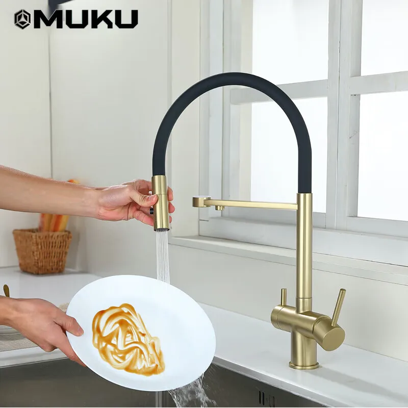 

Кухонный Смеситель Muku, Универсальный вращающийся кран для питьевой воды, черного цвета, три в одном