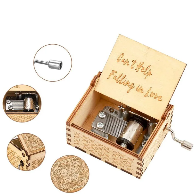Can't Help Falling in Love Wooden Hand Crank Music Box Birthday Present Valentine's Day Gifts for Girlfriend to My Wife 3