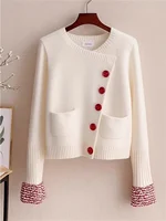 Personalized Color Blocking Spliced Knitted Sweater 2025 New Spring Women's Chic Diagonal Buckle Elegant Cardigan Commuting Coat 1