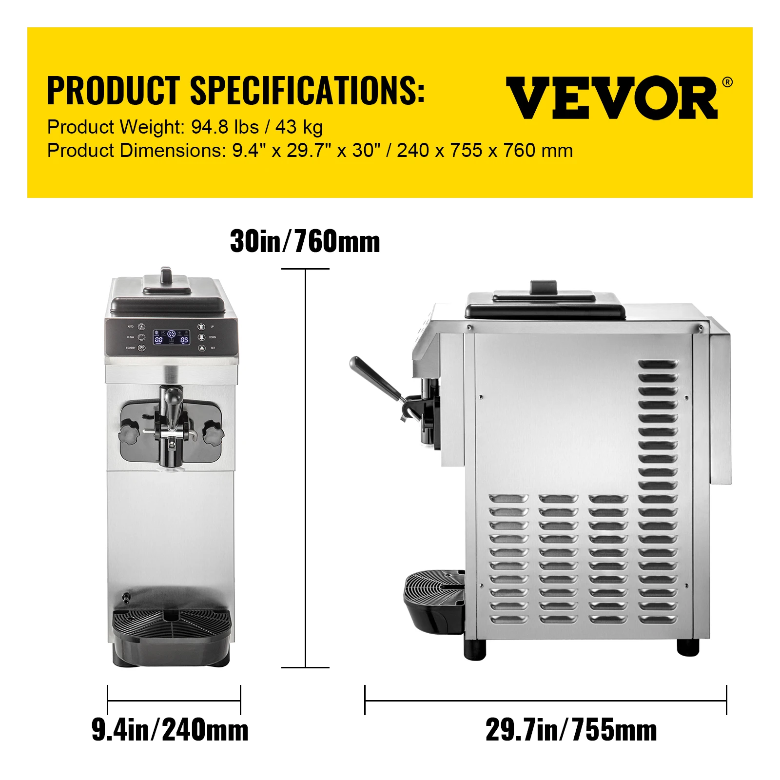 VEVOR 13L/H Commercial Soft Ice Cream Maker Single-Flavor Benchtop 1200W Countertop Vending Machine for Business Snacks Drinks 6