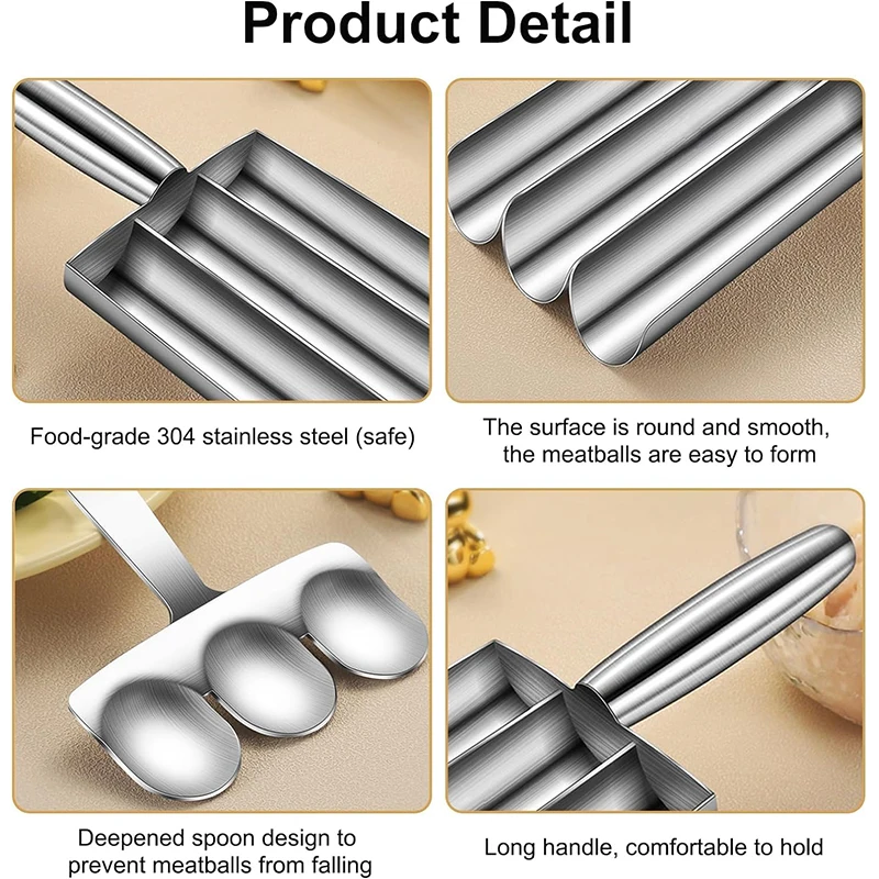 Meatball Scoop Maker LMETJMA Stainless Steel Meatball Maker Kitchen Triple Fishball Shrimp Ball Tool JT246