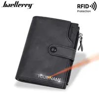 New RFID Men Zipper Wallets Name Engraving Simple Coin Pocket Male Purse Money Clips High Quality Brand Card Holder Men's Wallet 1